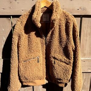 Angel Kiss Jacket Sz L Teddy Fuzzy Cozy Casual Brown/Camel - EUC